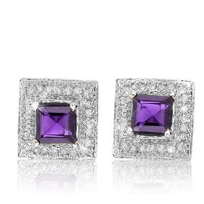 1 1/5 CARAT AMETHYST  925 STERLING SILVER EARRINGS