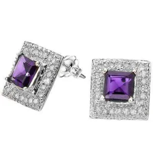 1 1/5 CARAT AMETHYST  925 STERLING SILVER EARRINGS