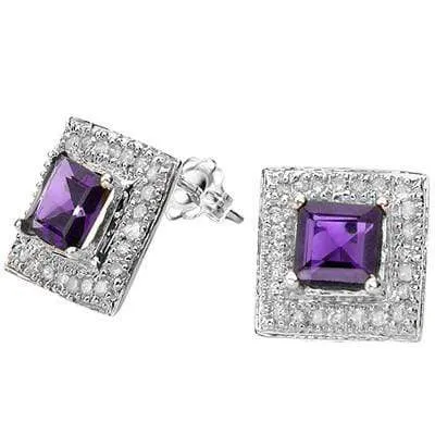 1 1/5 CARAT AMETHYST  925 STERLING SILVER EARRINGS