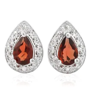 1.00 CARAT GARNET & DIAMOND 925 STERLING SILVER EARRINGS STUD
