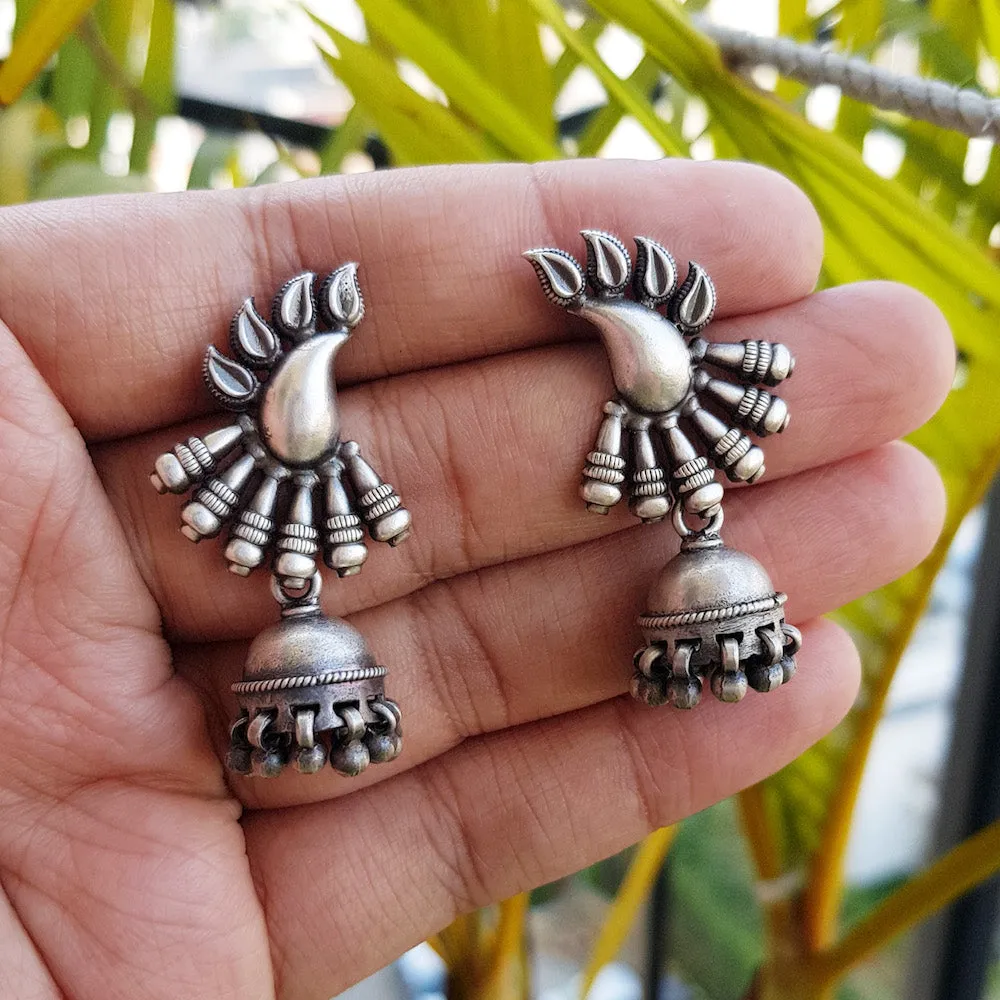 925 Silver Antique Look Earrings With Jhumki Drop
