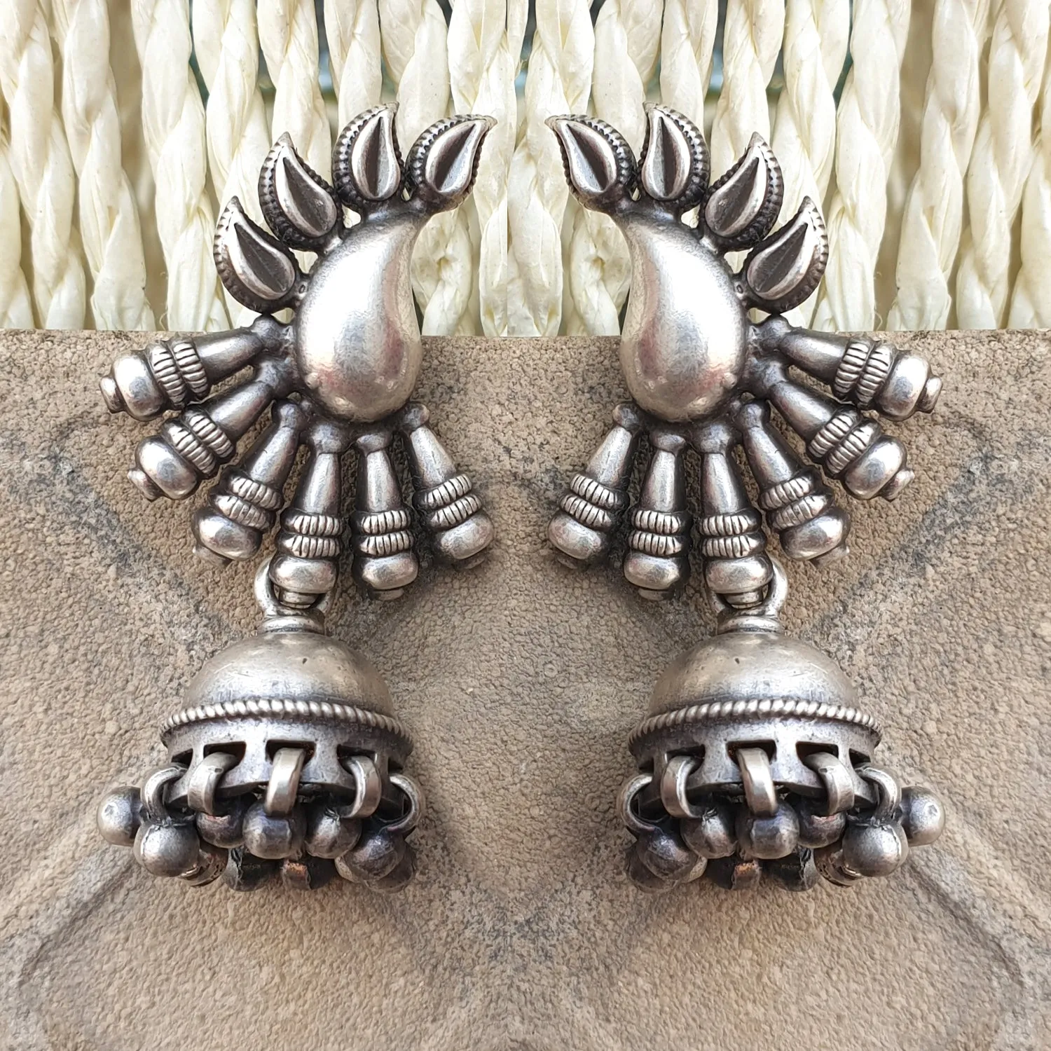 925 Silver Antique Look Earrings With Jhumki Drop