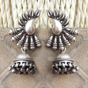 925 Silver Antique Look Earrings With Jhumki Drop