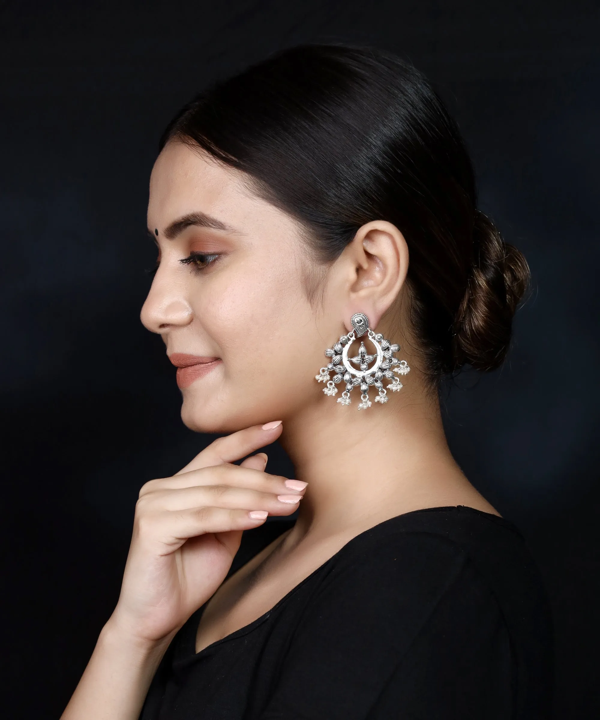 925 Silver Antique Look Handmade Earring with Fresh Water Pearl Hanging