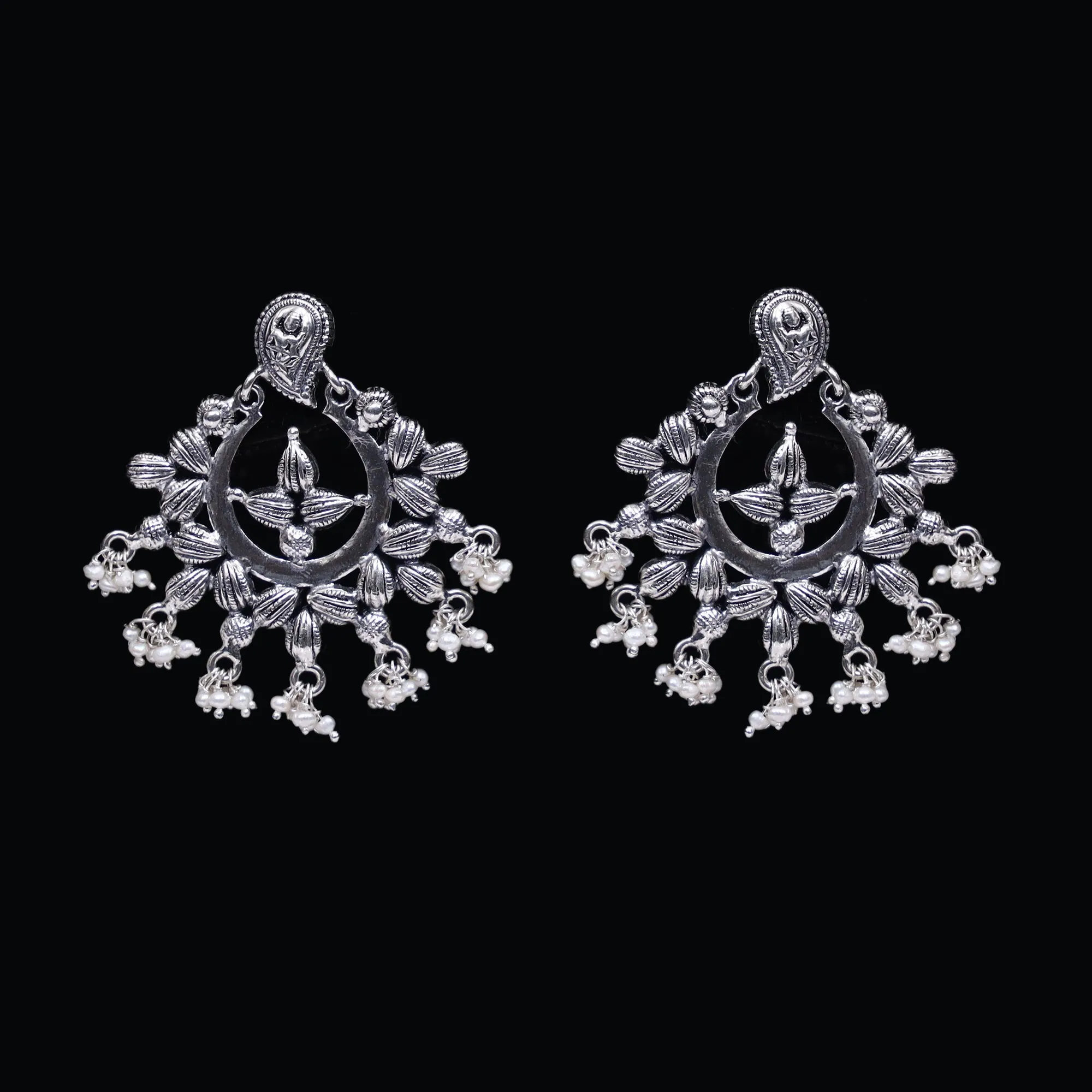 925 Silver Antique Look Handmade Earring with Fresh Water Pearl Hanging