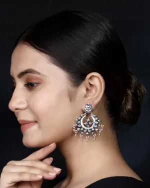 925 Silver Antique Look Handmade Earring with Silver Ball Hanging