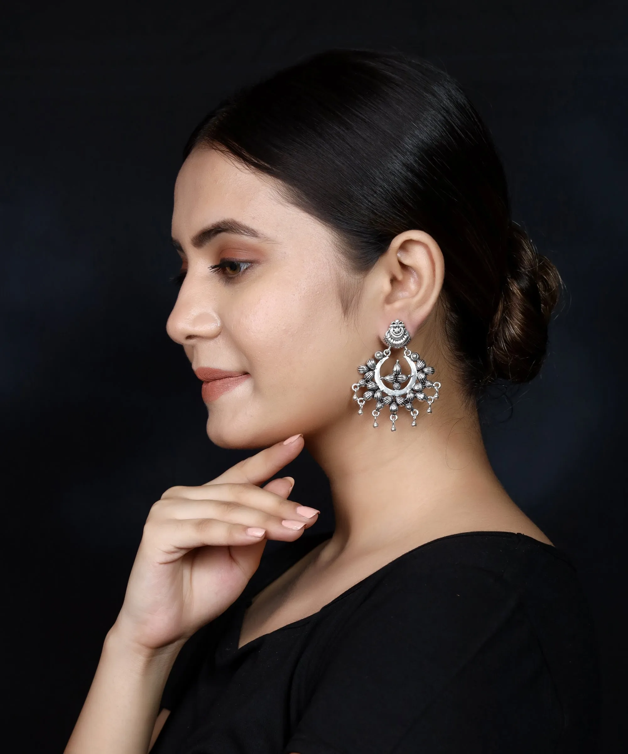 925 Silver Antique Look Handmade Earring with Silver Ball Hanging