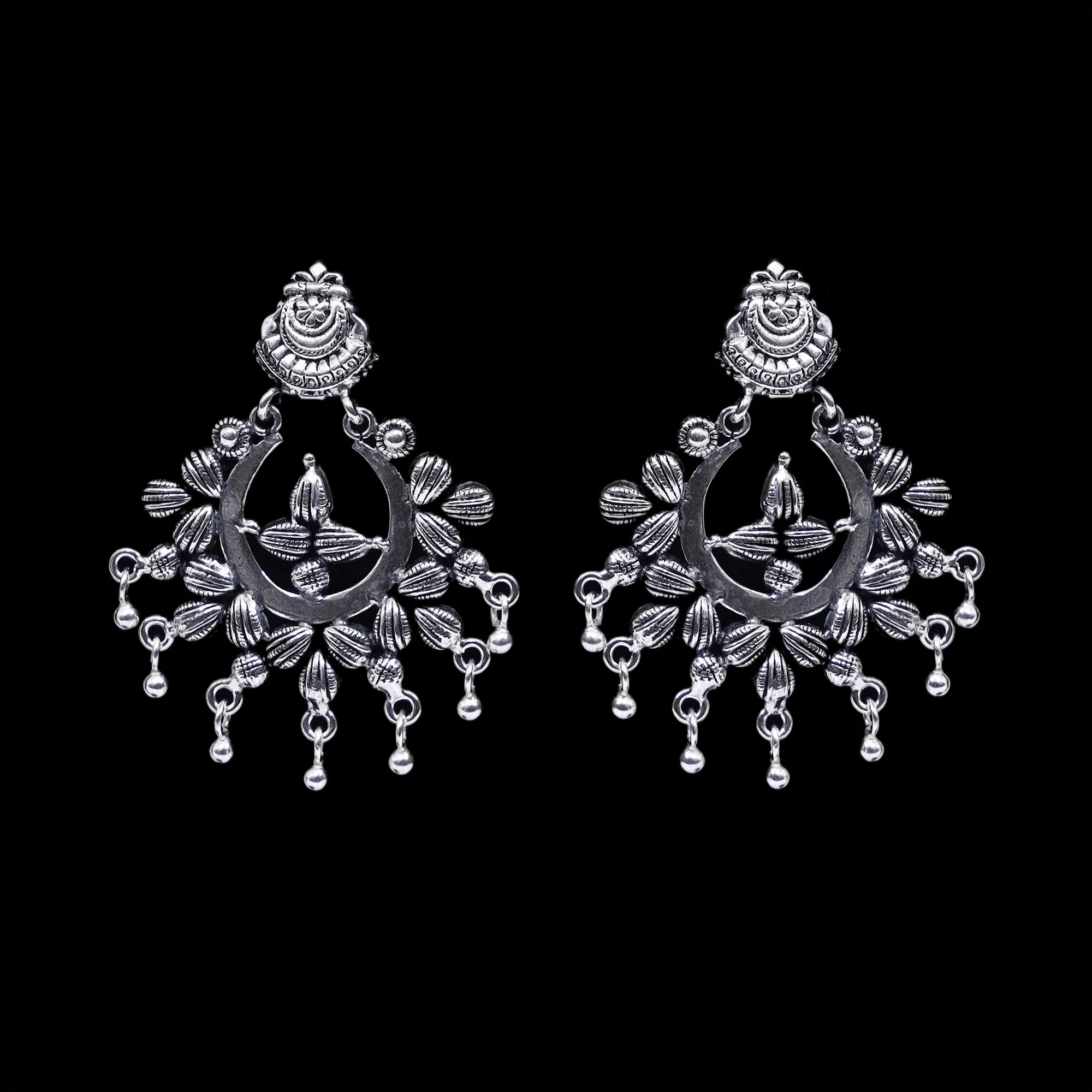 925 Silver Antique Look Handmade Earring with Silver Ball Hanging
