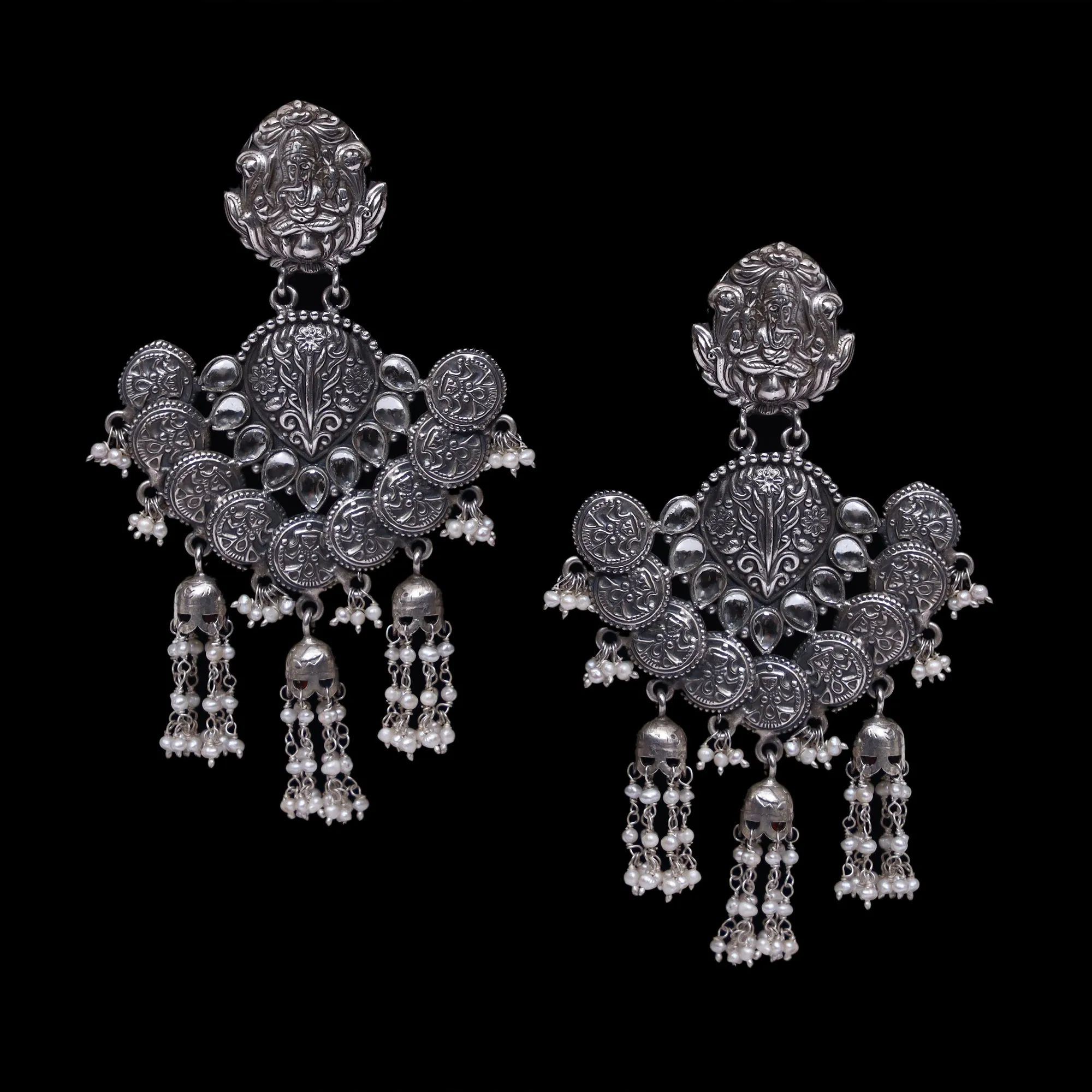 925 Silver Long Handmade Earring with Tripple Fresh Water Pearl Hanging