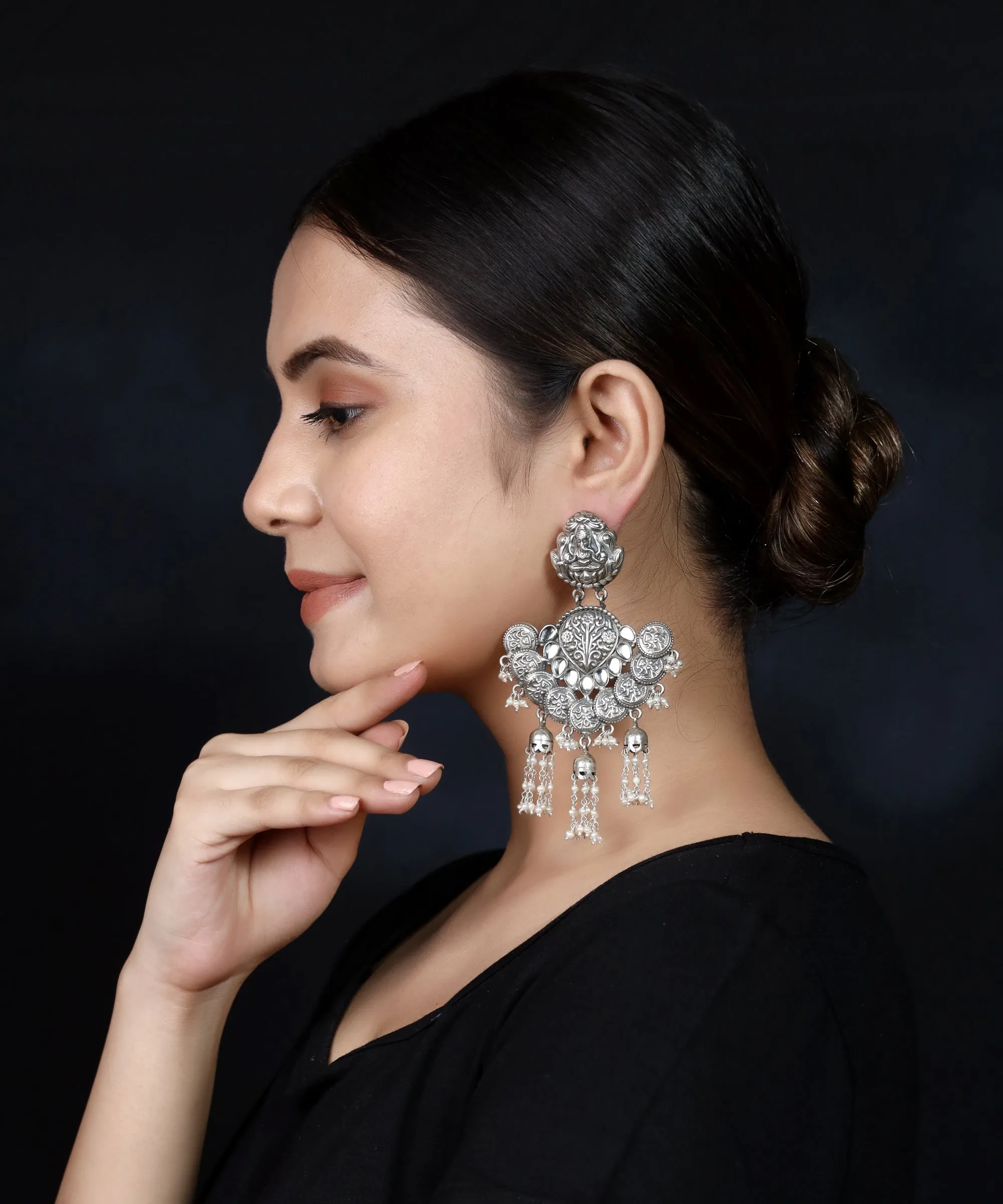 925 Silver Long Handmade Earring with Tripple Fresh Water Pearl Hanging