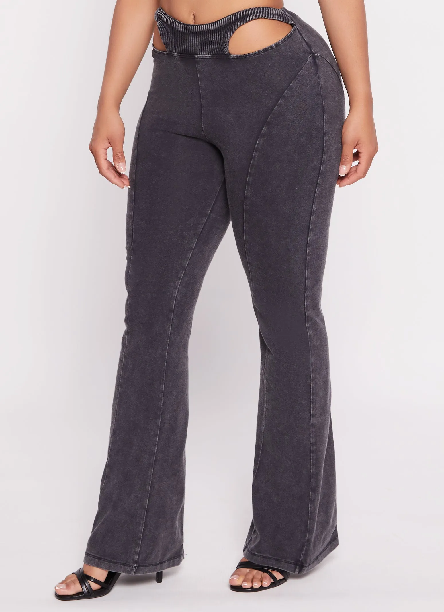 Acid Wash Cut Out High Waist Pants