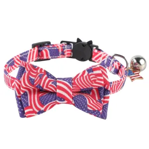 Aiitle American Flag Cat Collar with Bell Bow Tie Star