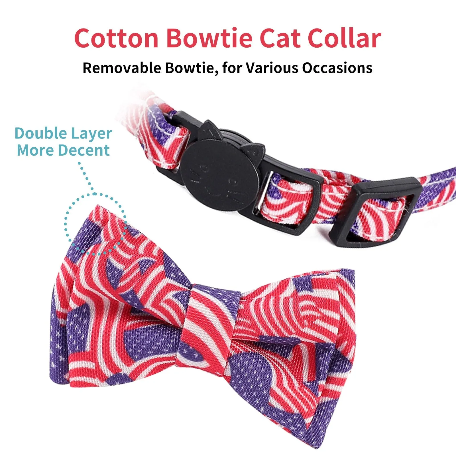 Aiitle American Flag Cat Collar with Bell Bow Tie Star