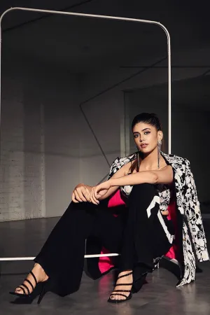 Black & White 3D Embroidered Blazer Set