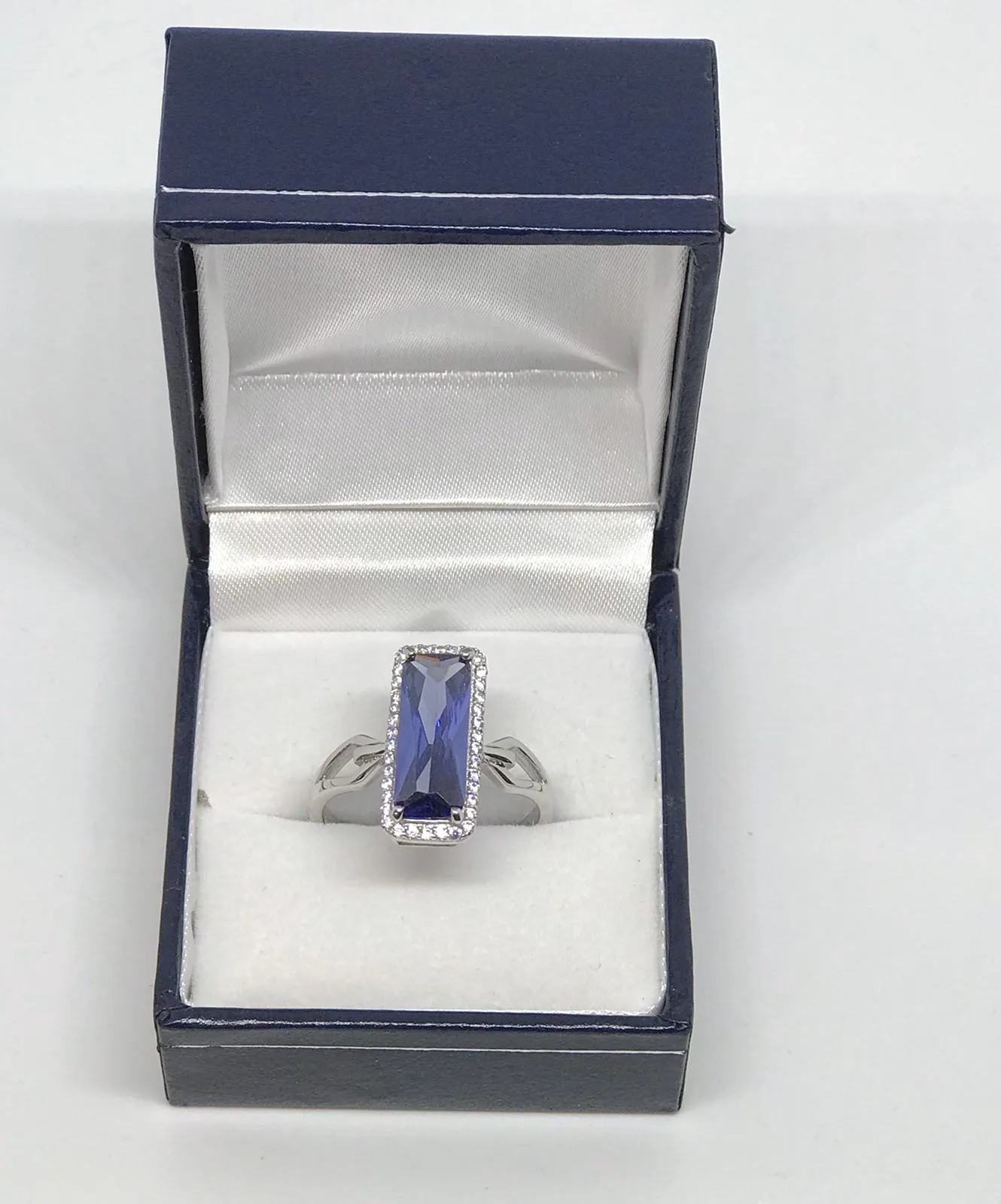 Blue Saphire CZ American real silver ring