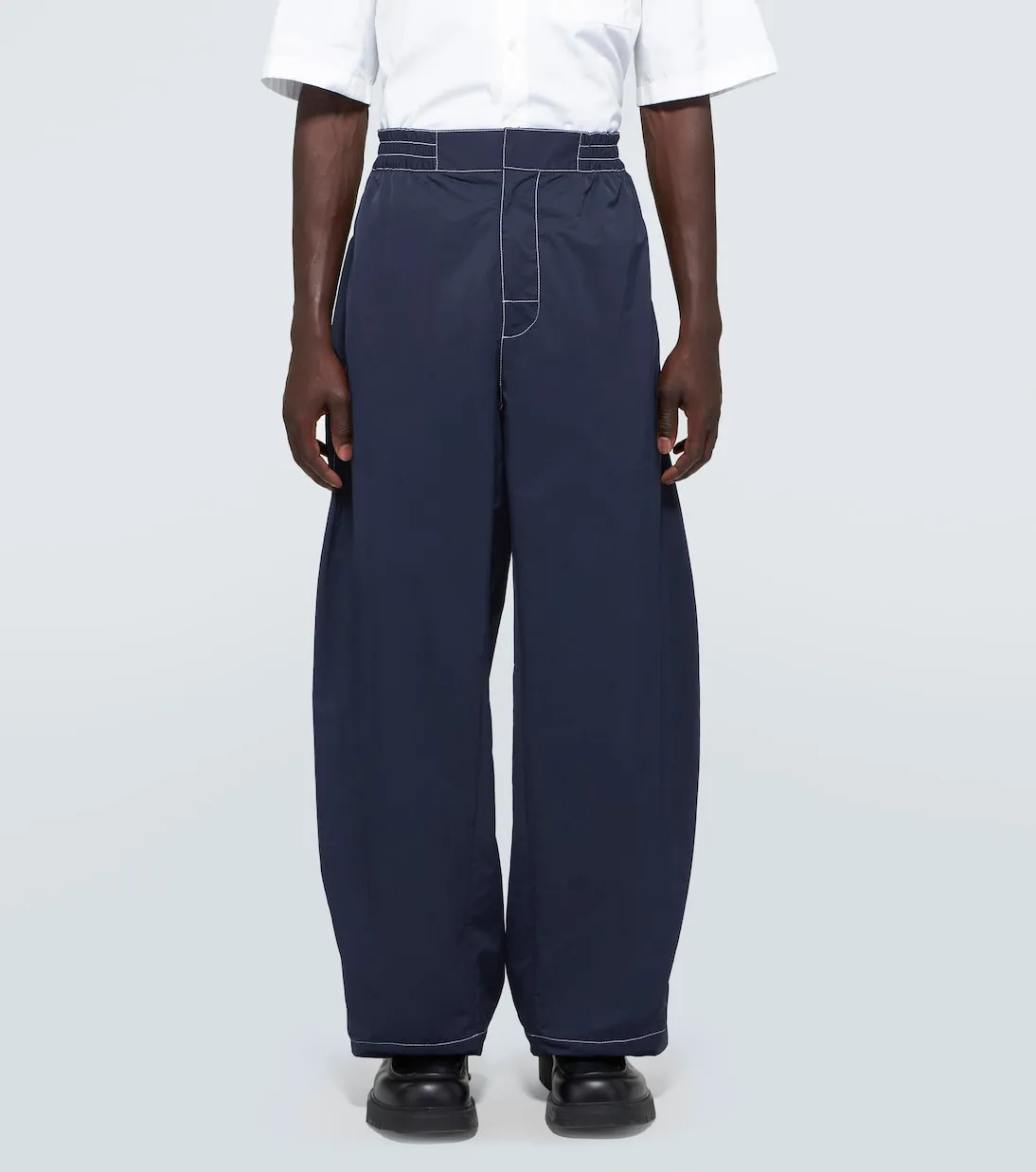 Bottega Veneta High Waist Barrel Pants, Blue