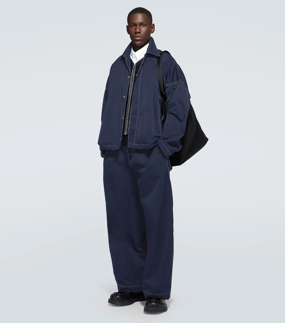 Bottega Veneta High Waist Barrel Pants, Blue
