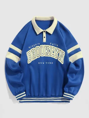Brooklyn New York Printed Oversized Autumn Fashion Polo Collar Fleece Casual Wear Sweatshirt For Mens