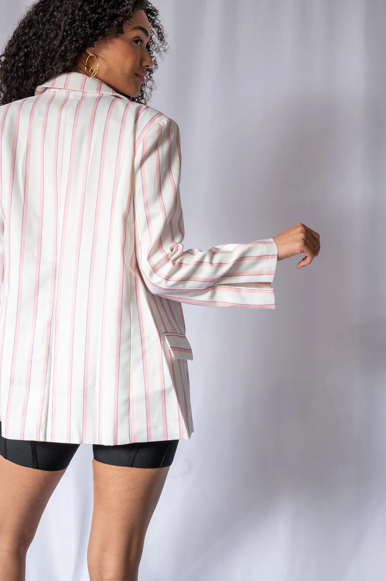 Cali Oversize Pin Stripe White and Pink Blazer