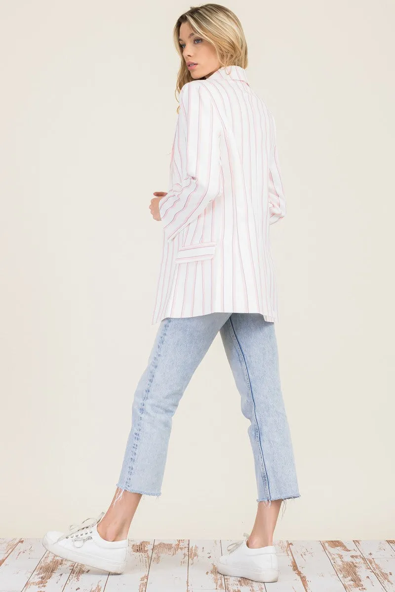 Cali Oversize Pin Stripe White and Pink Blazer