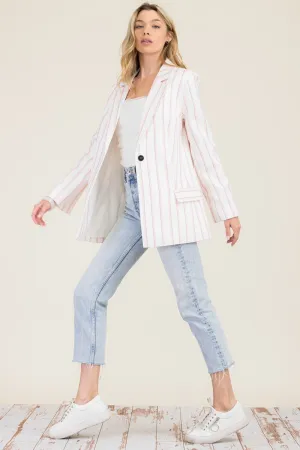 Cali Oversize Pin Stripe White and Pink Blazer