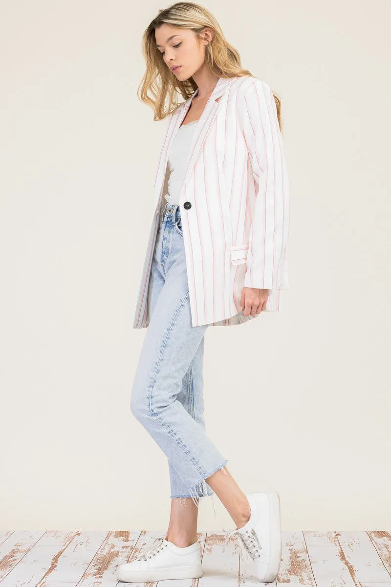 Cali Oversize Pin Stripe White and Pink Blazer