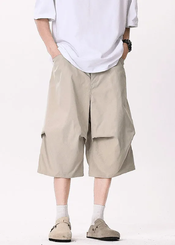 Casual Khaki Asymmetrical Pockets Patchwork High Waist Men Pants YT005