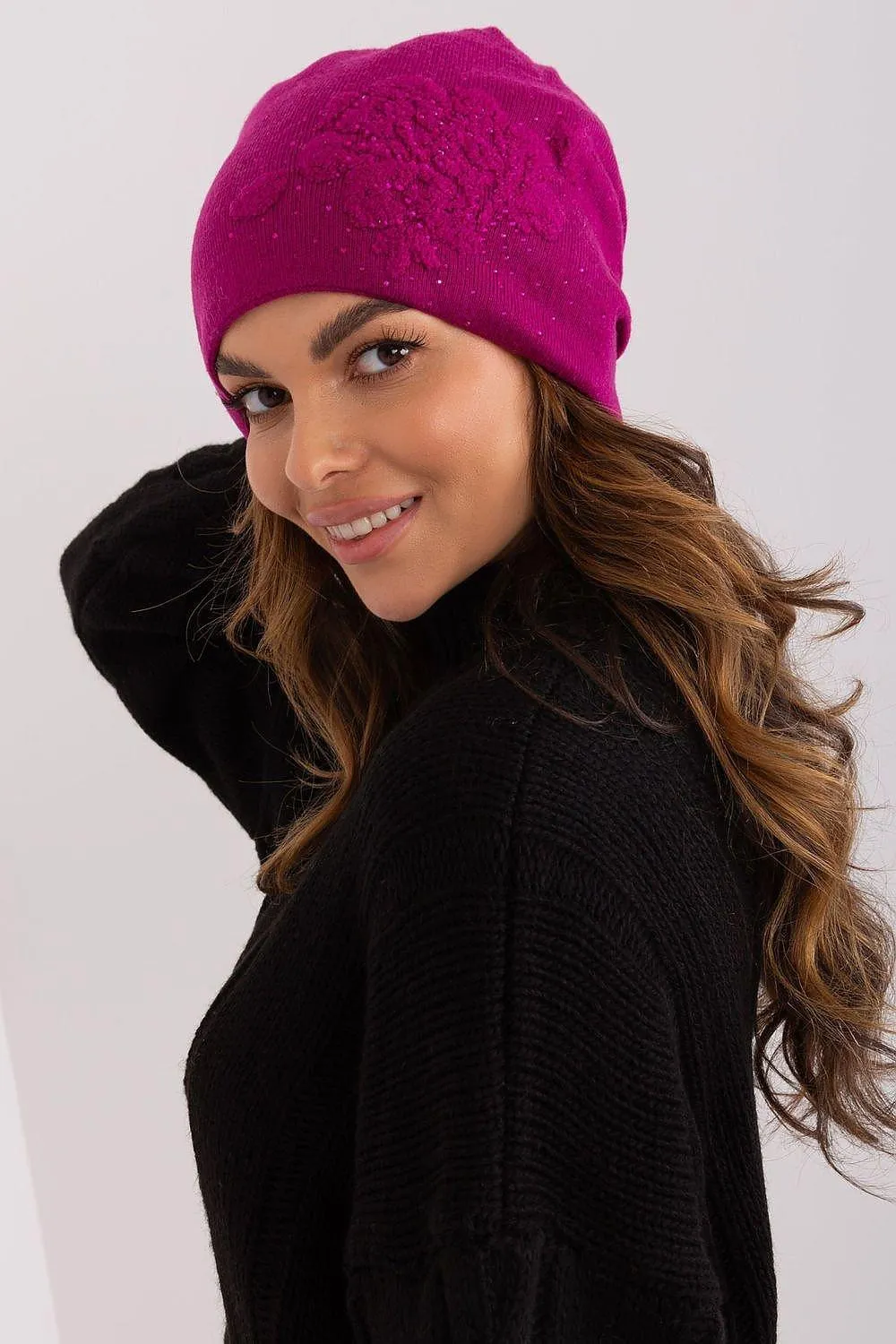 Chic Cashmere Beanie with Sparkling Rhinestone Accents
