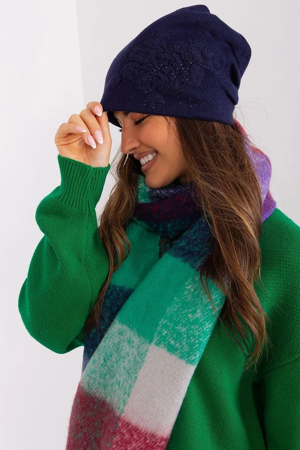 Chic Cashmere Beanie with Sparkling Rhinestone Accents
