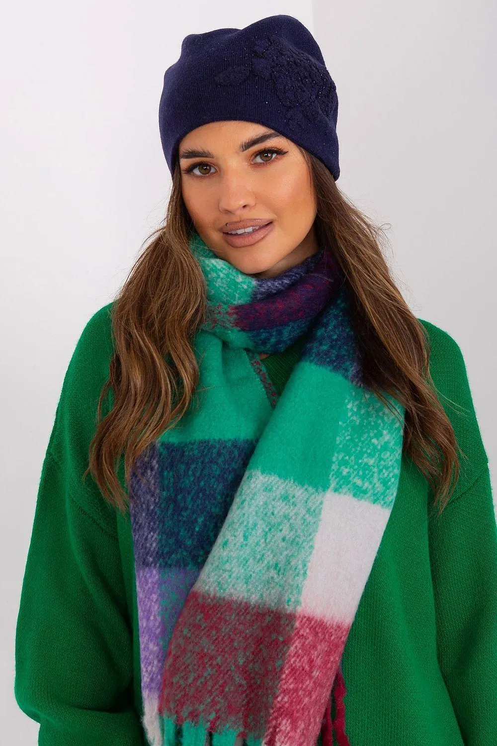 Chic Cashmere Beanie with Sparkling Rhinestone Accents