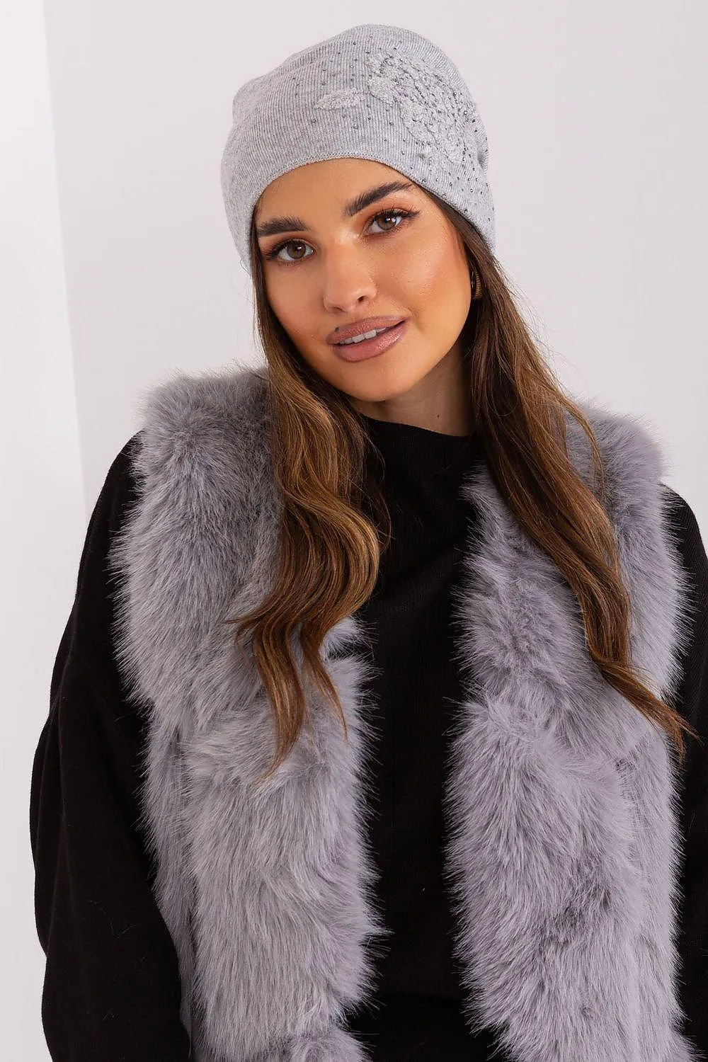 Chic Cashmere Beanie with Sparkling Rhinestone Accents