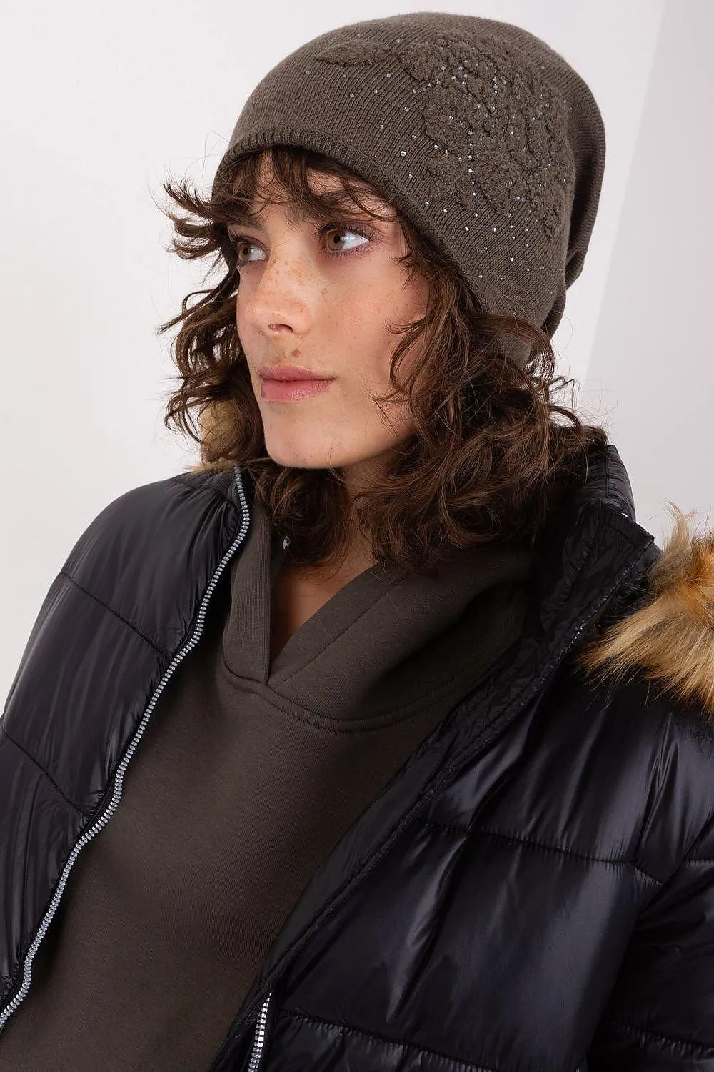 Chic Cashmere Beanie with Sparkling Rhinestone Accents