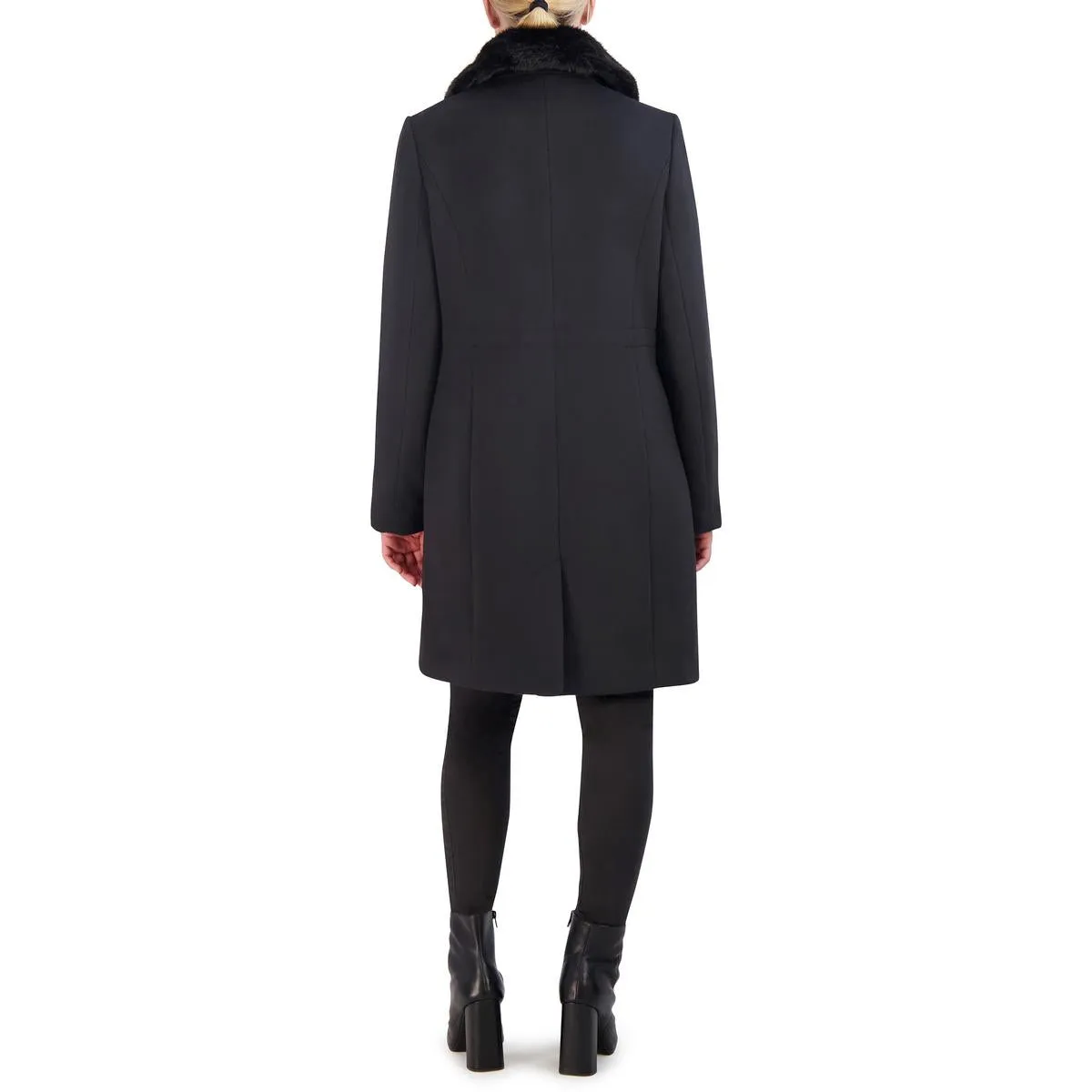 Cole Haan Womens Wool Blend Faux Fur Collar Wool Coat