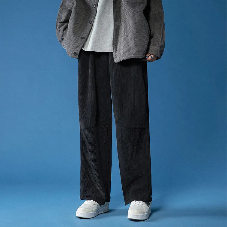 Corduroy high waist loose drape straight casual plus velvet thick trousers