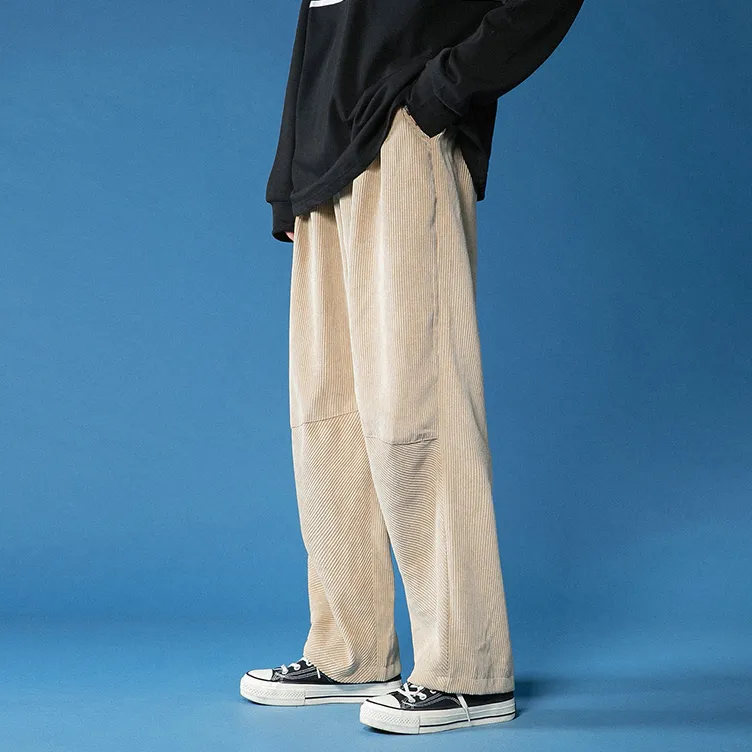 Corduroy high waist loose drape straight casual plus velvet thick trousers
