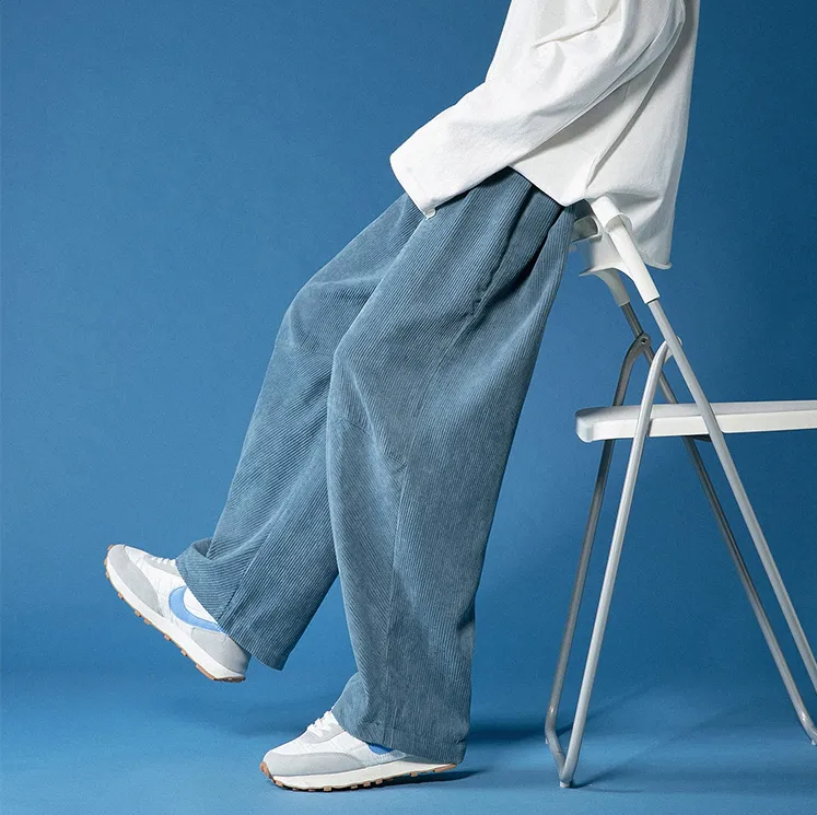 Corduroy high waist loose drape straight casual plus velvet thick trousers