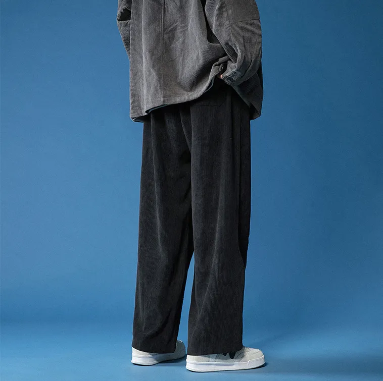 Corduroy high waist loose drape straight casual plus velvet thick trousers