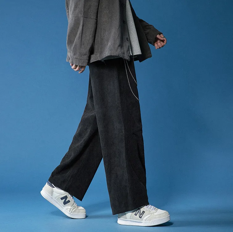 Corduroy high waist loose drape straight casual plus velvet thick trousers