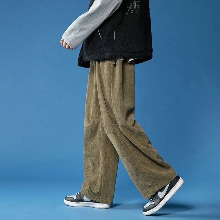 Corduroy high waist loose drape straight casual plus velvet thick trousers