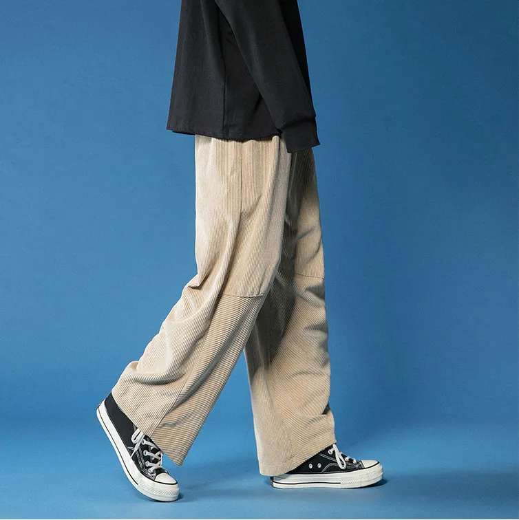 Corduroy high waist loose drape straight casual plus velvet thick trousers