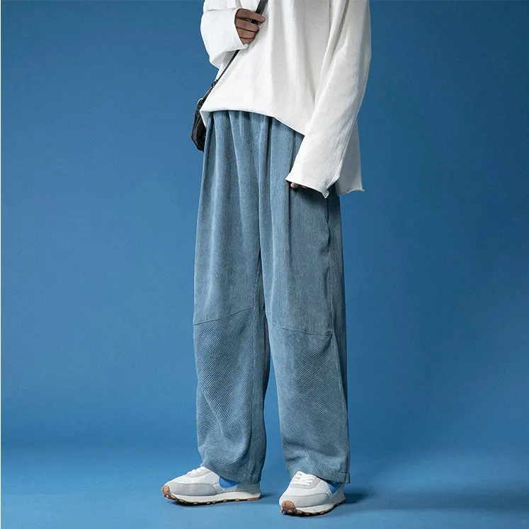 Corduroy high waist loose drape straight casual plus velvet thick trousers