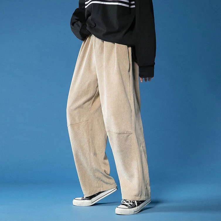 Corduroy high waist loose drape straight casual plus velvet thick trousers