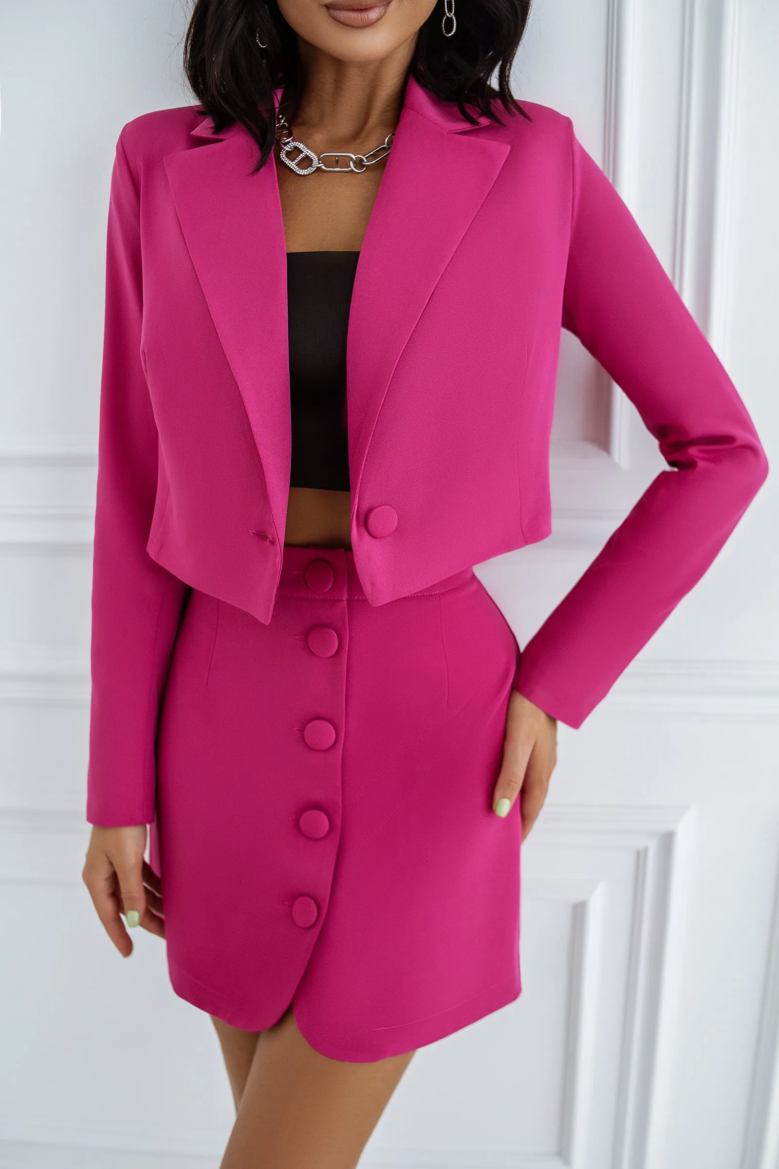 Crimson Crop Jacket Skirt Suit 2-Piece