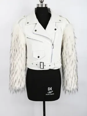 Cropped Motorcycle Faux Leather & Fur Jacket