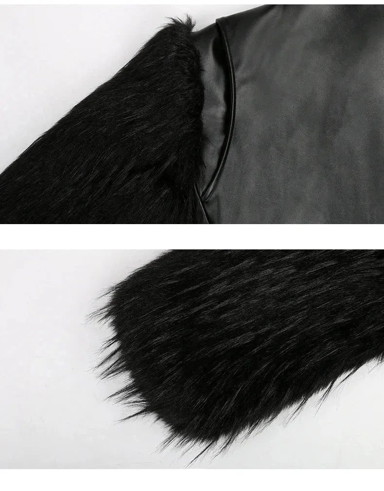 Cropped Motorcycle Faux Leather & Fur Jacket
