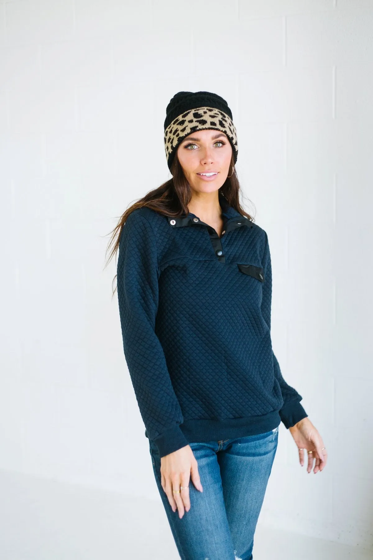 Cuffed Animal Print Beanie