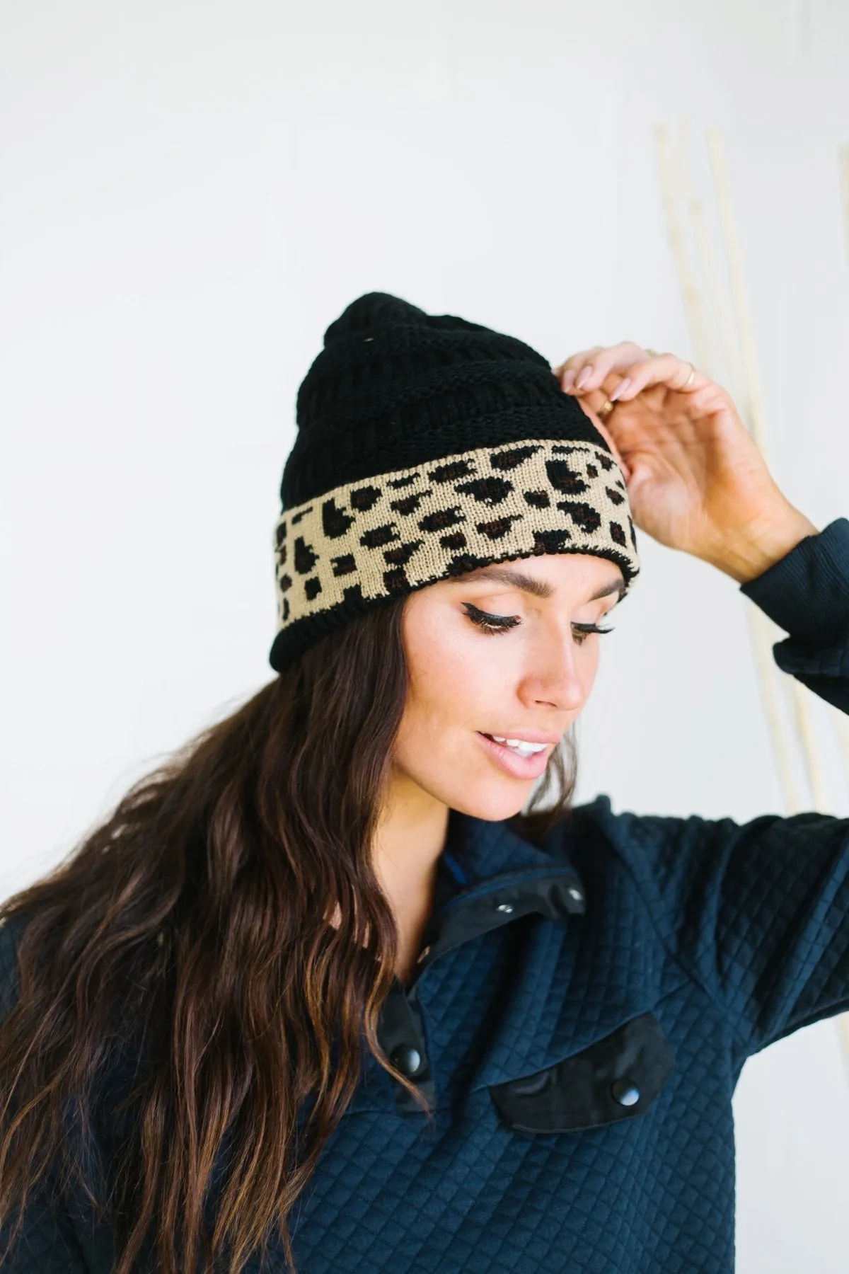 Cuffed Animal Print Beanie