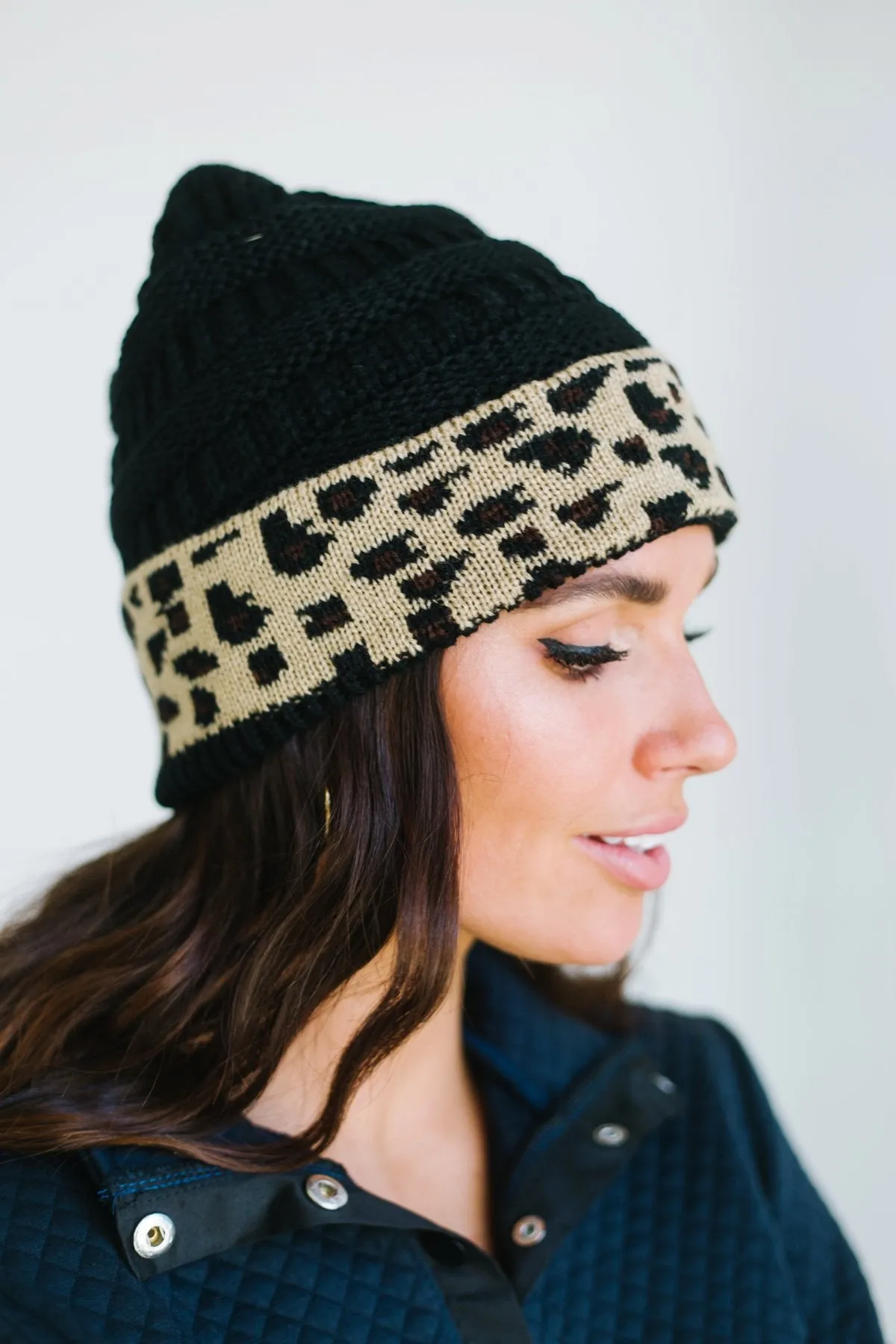 Cuffed Animal Print Beanie