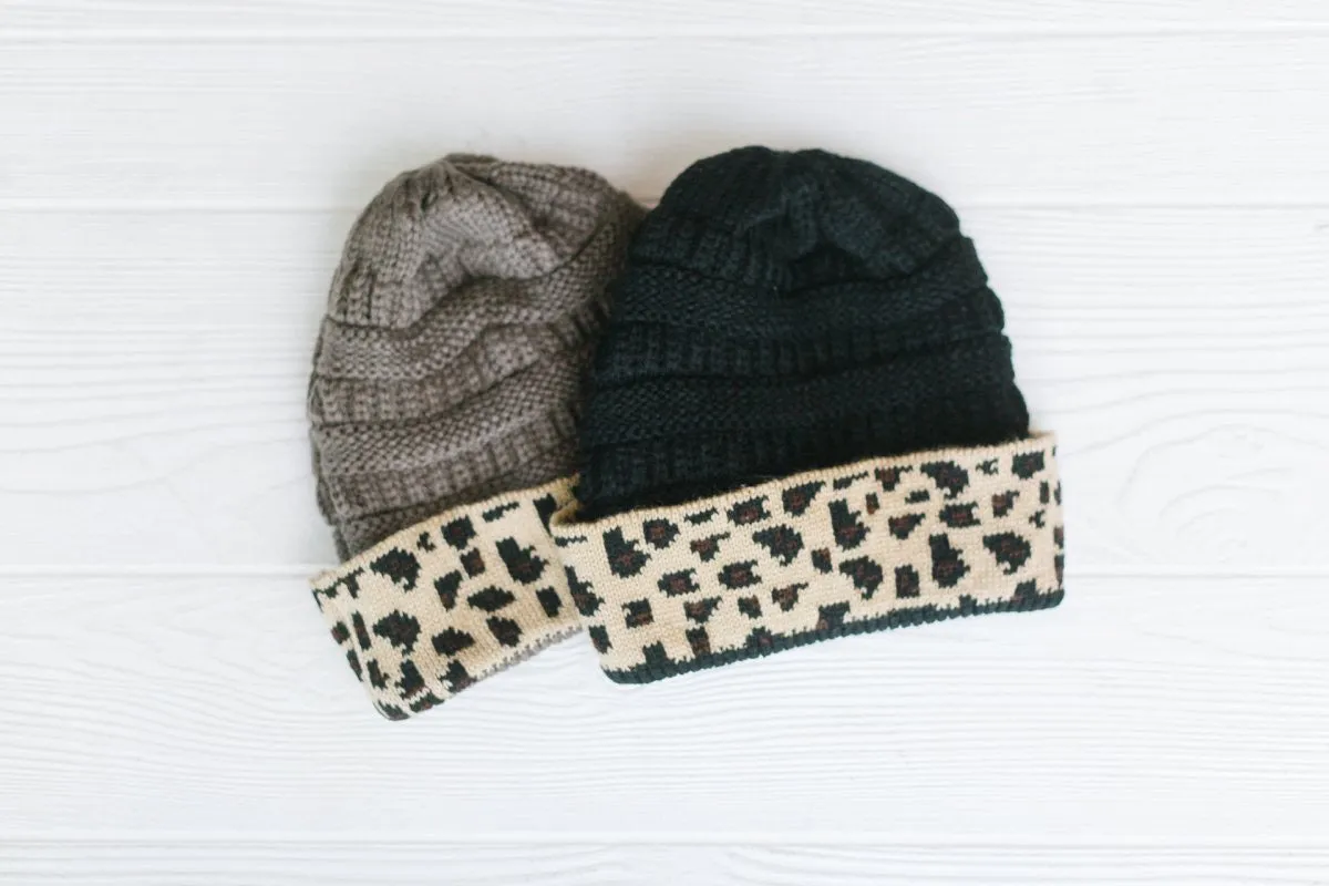 Cuffed Animal Print Beanie