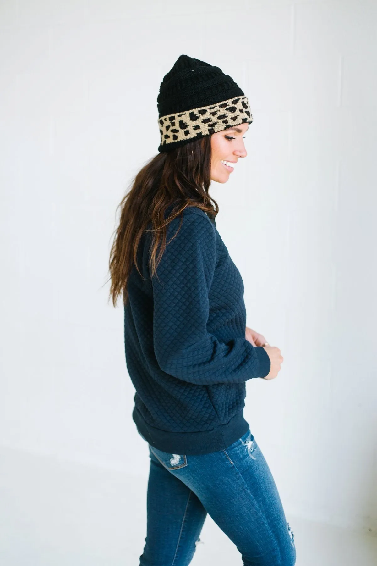 Cuffed Animal Print Beanie